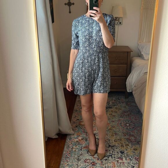 Just Female Pants - Just Female Open Back Romper Womens Medium Blue White